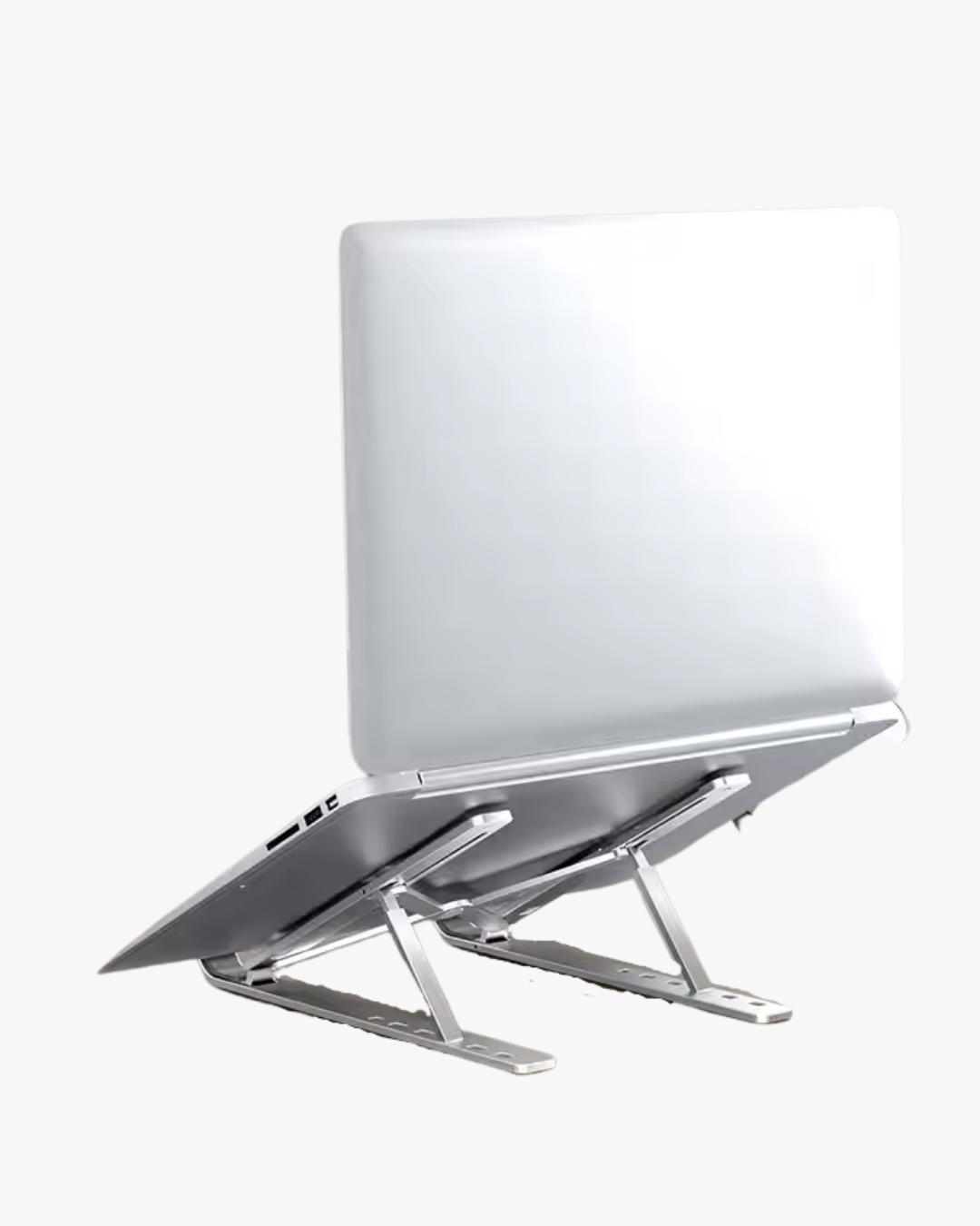 Laptop on a stand with a white background