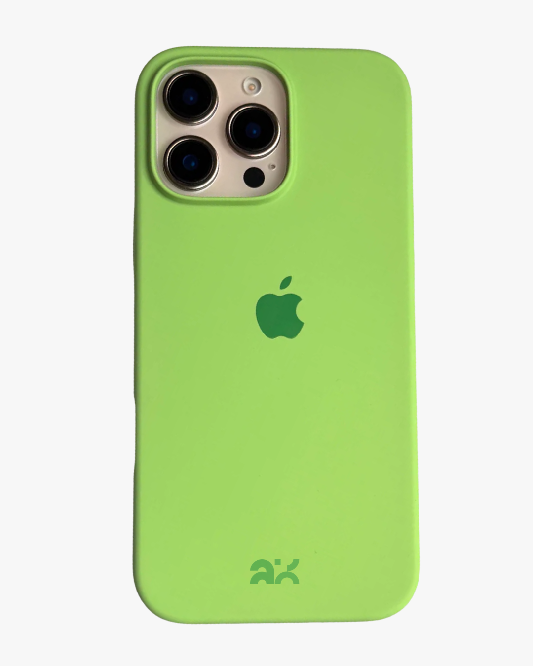 Green phone case with Apple logo on a white background
