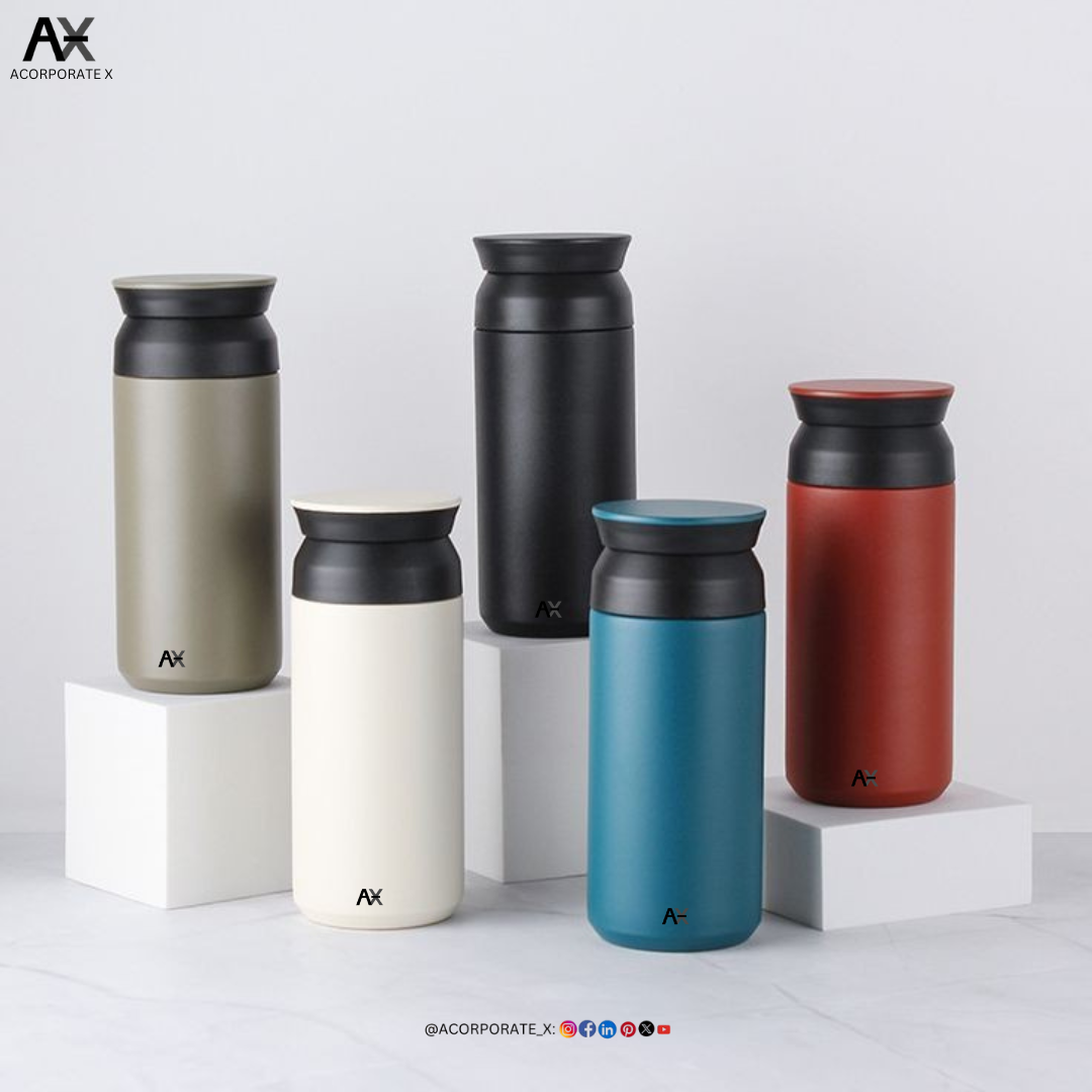 ACORPORATE X  Stainless Steel Harajuku Coffee Cup Portable Double-Cover Thermal Mug Portable Outdoor Creative, flat cover Blue