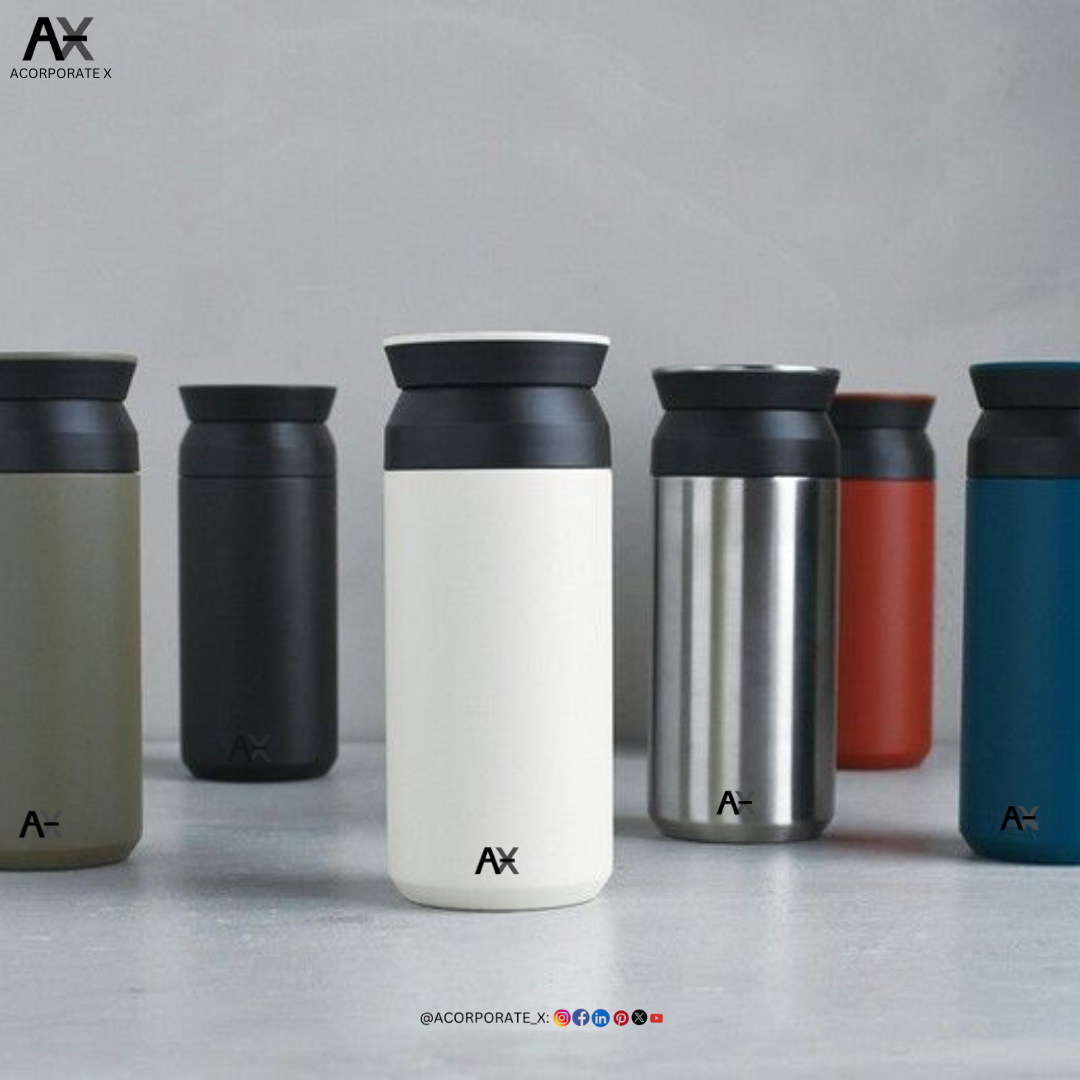 ACORPORATE X  Stainless Steel Harajuku Coffee Cup Portable Double-Cover Thermal Mug Portable Outdoor Creative, flat cover Blue