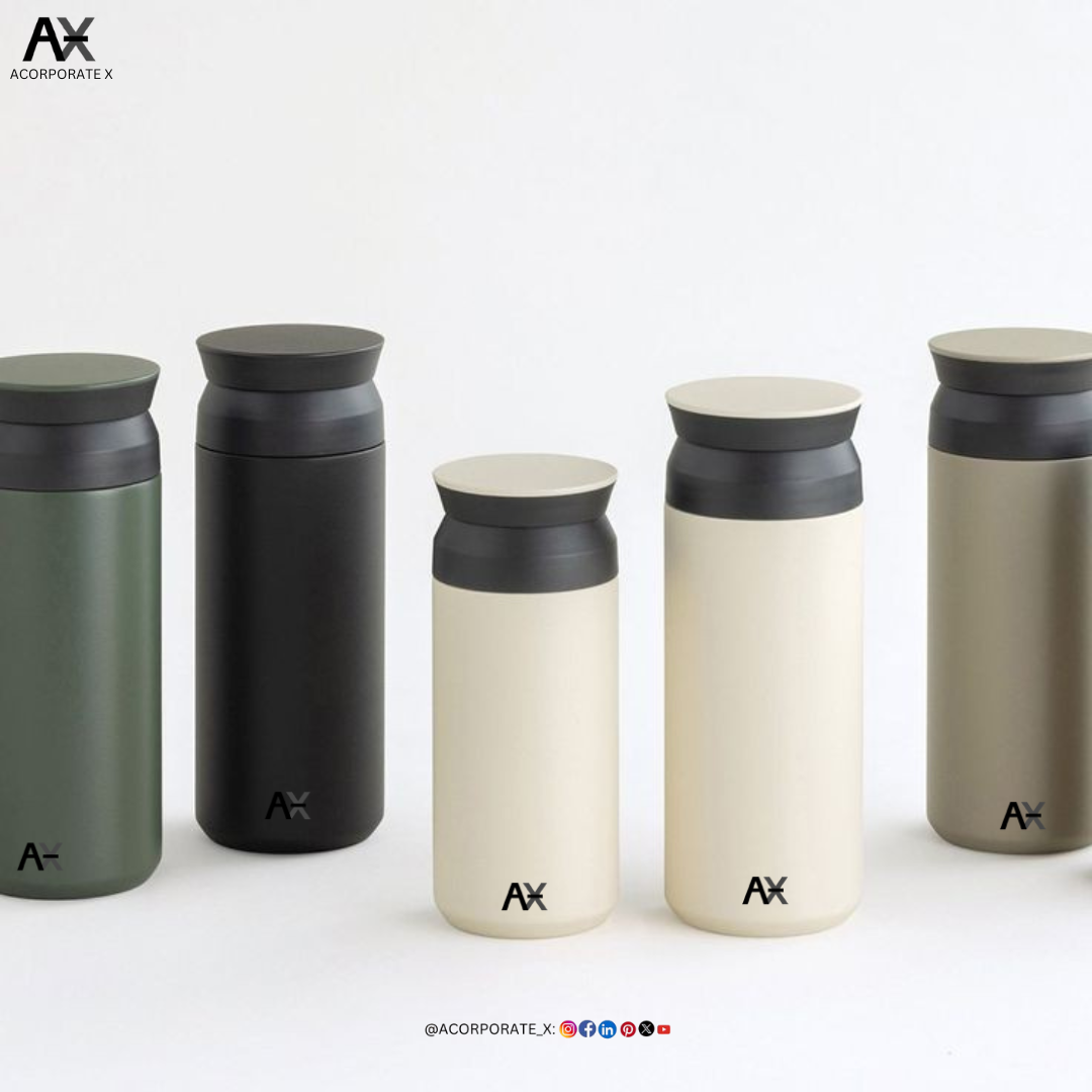 ACORPORATE X  Stainless Steel Harajuku Coffee Cup Portable Double-Cover Thermal Mug Portable Outdoor Creative, flat cover Blue