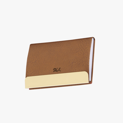 Brown leather cardholder with beige interior on a white background