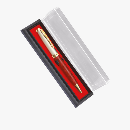 Pen in a black and red box 