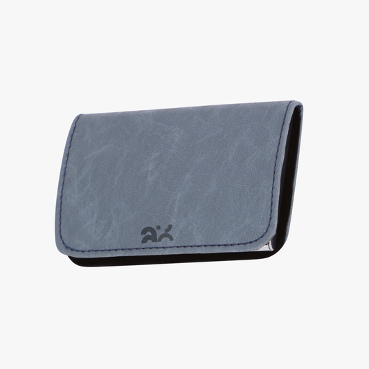 Gray wallet with a brand logo on a white background
