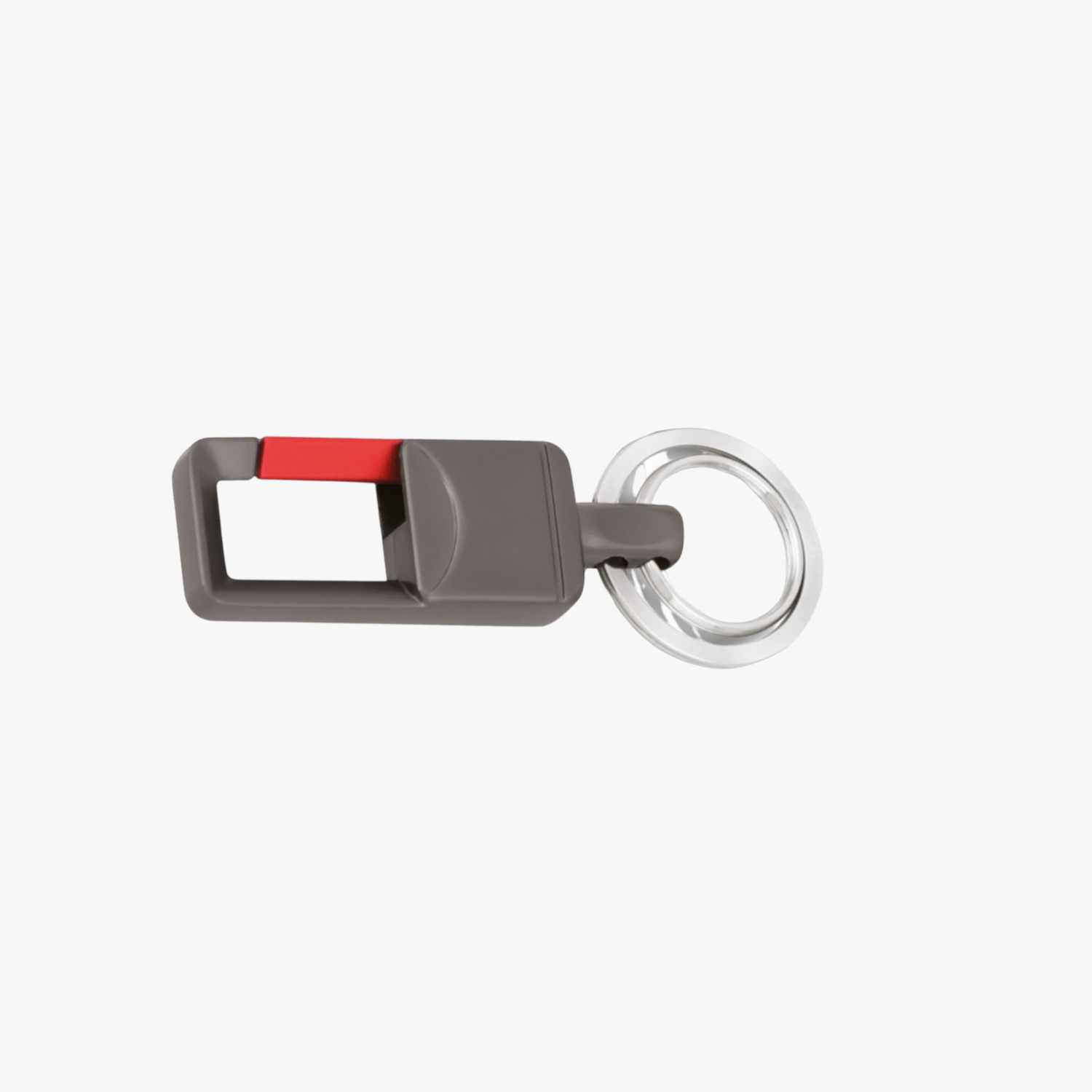 Keychain with a gray and red design on a white background