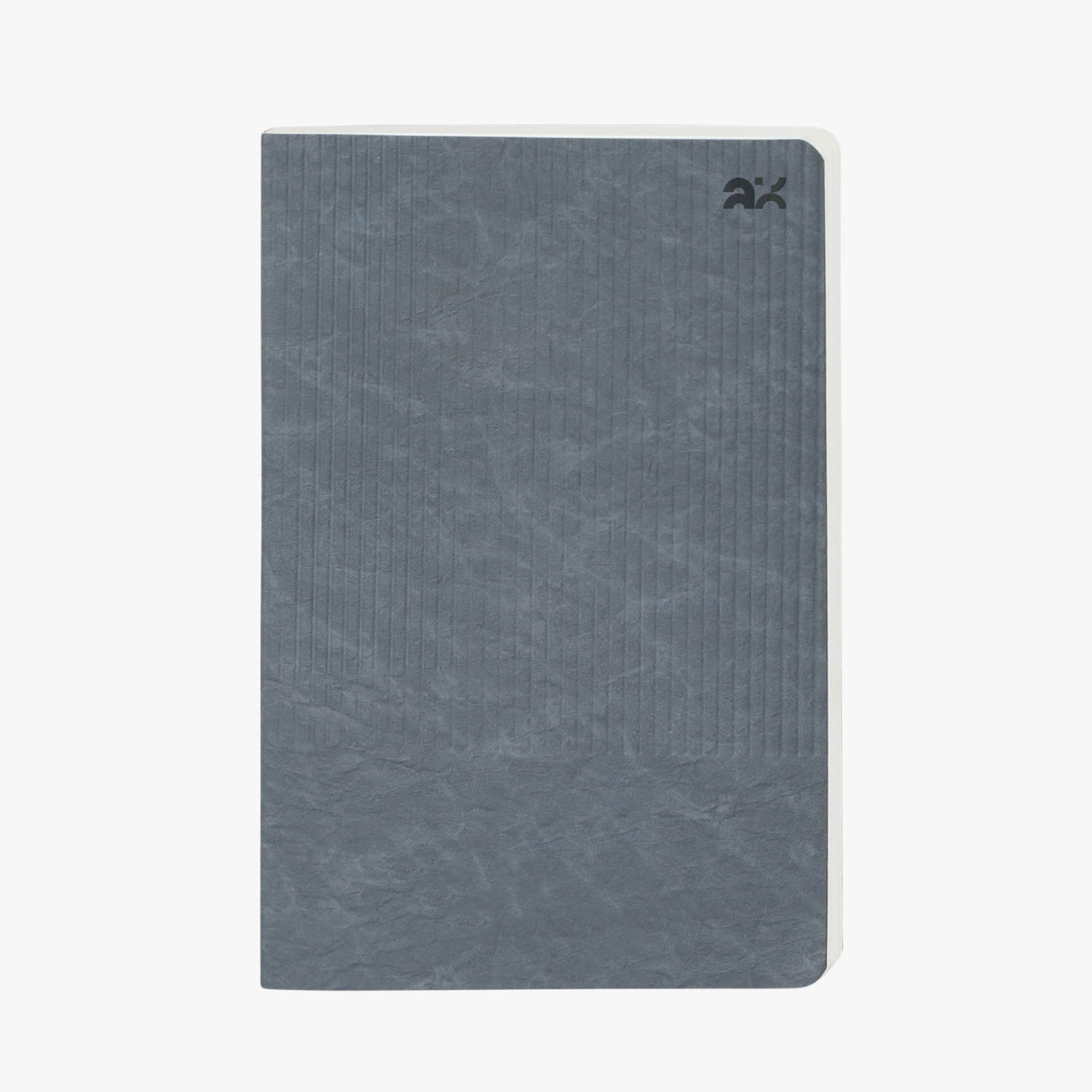 Gray notebook with a textured cover on a white background