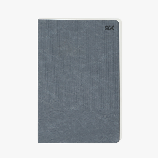 Gray notebook with a textured cover on a white background