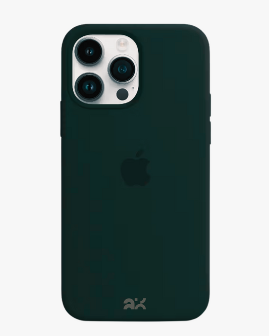 Dark green phone case with Apple logo on a white background
