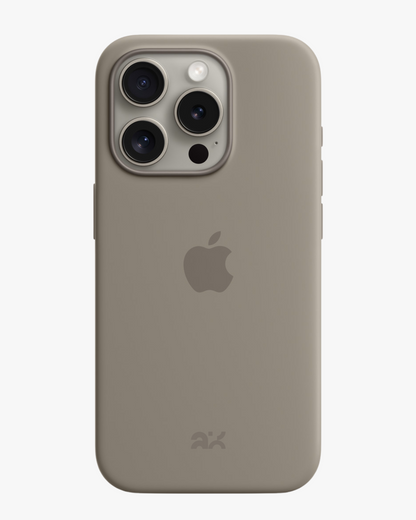 Beige phone case with Apple logo on a white background