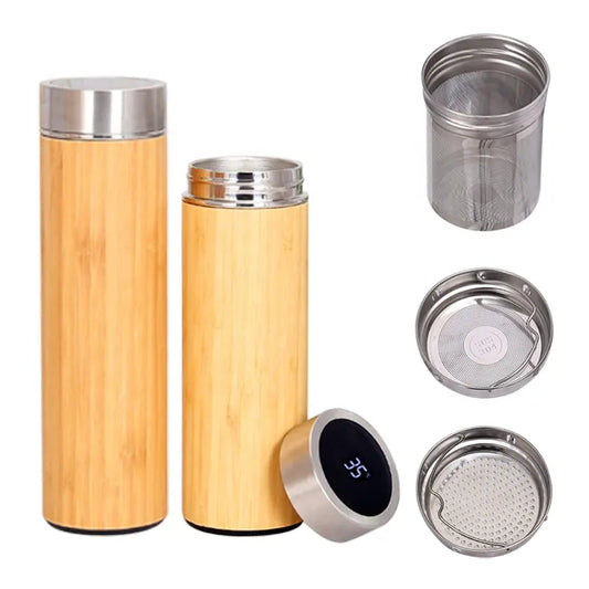 ACORPORATE X New 500ml smart bamboo vacuum flask double wall stainless steel insulated Bamboo Water Bottle with tea infuser