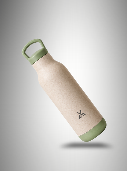 Olive green minimalist water bottle angled view