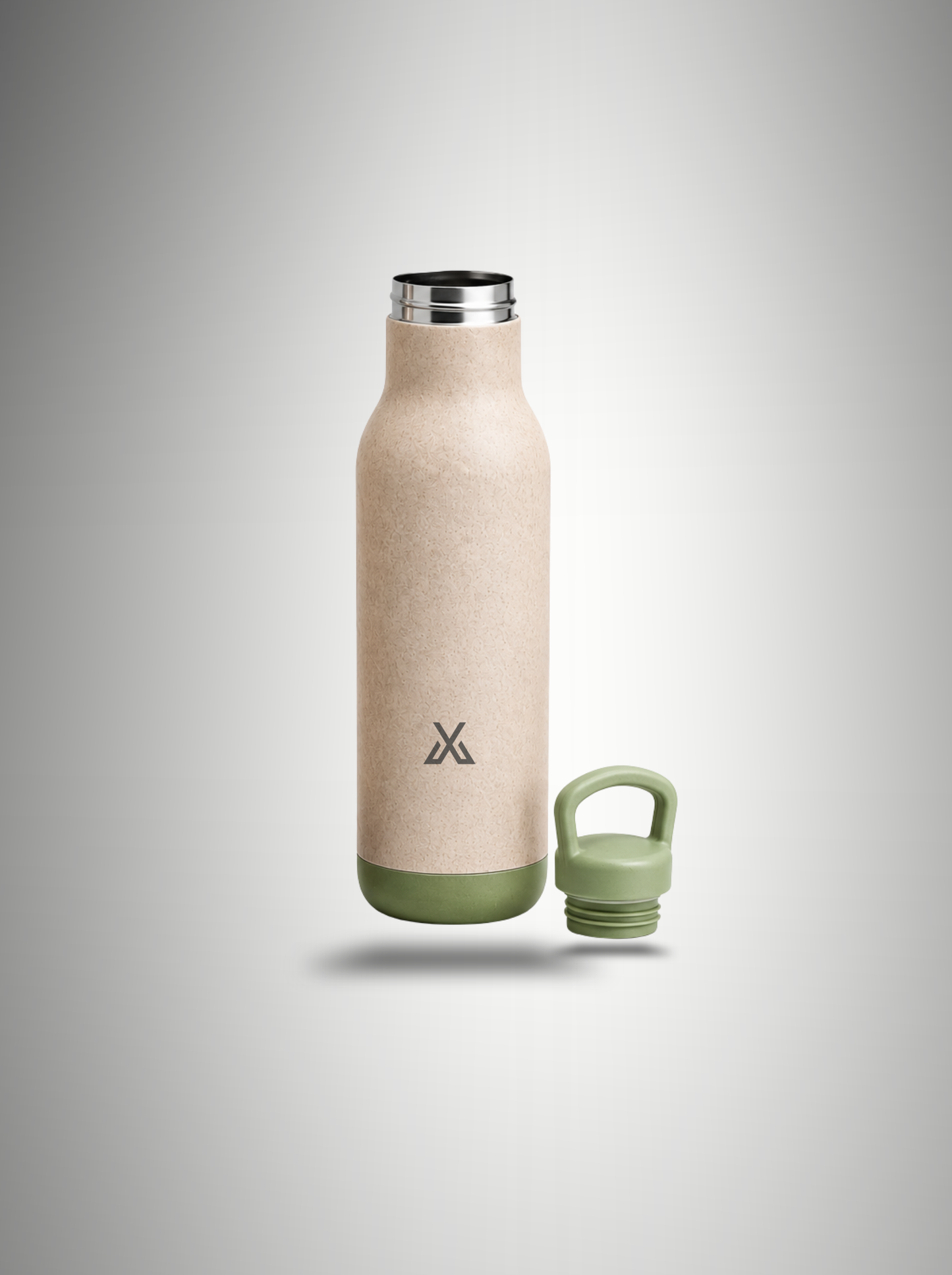 Olive green water bottle with removable cap